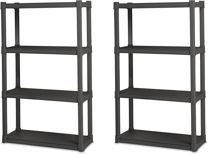 Sterilite 2-Pack 4 Shelf Unit, Heavy-Duty Shelving Storage and Utility Rack – Standing Plastic Organizer Shelves for Kitchen, Bathroom, and Garage